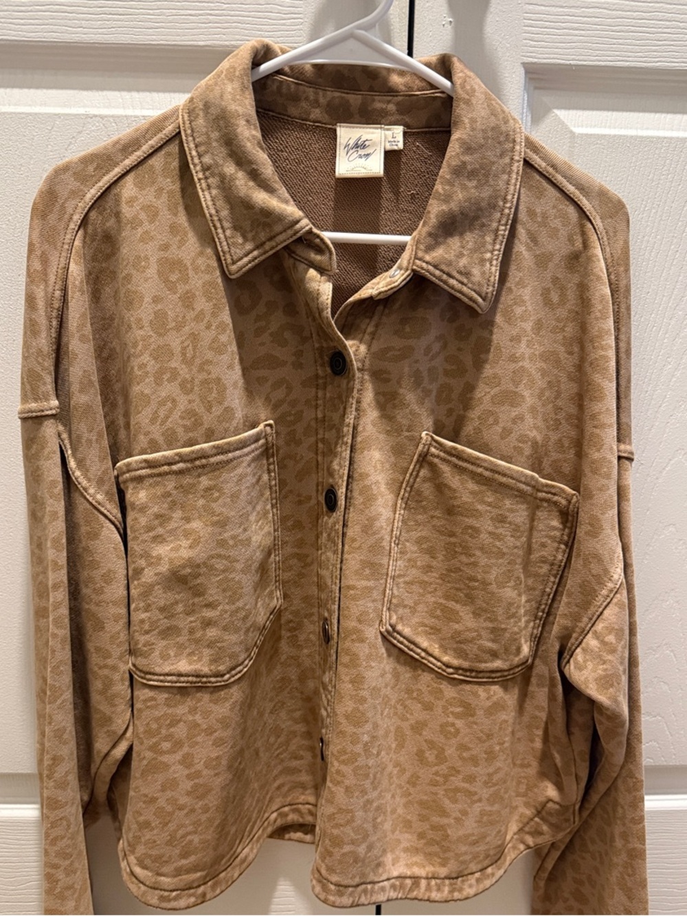 White Crow Tan Leopard Print Jean Shacket
